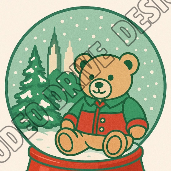 Prada-Inspired New York Central Park Teddy Bear Snow Globe Art Print 11x17 - Picture 2 of 2